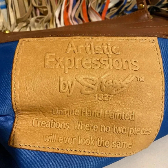 Handmade painted multicolor leather fringe bag - Picture 8 of 10